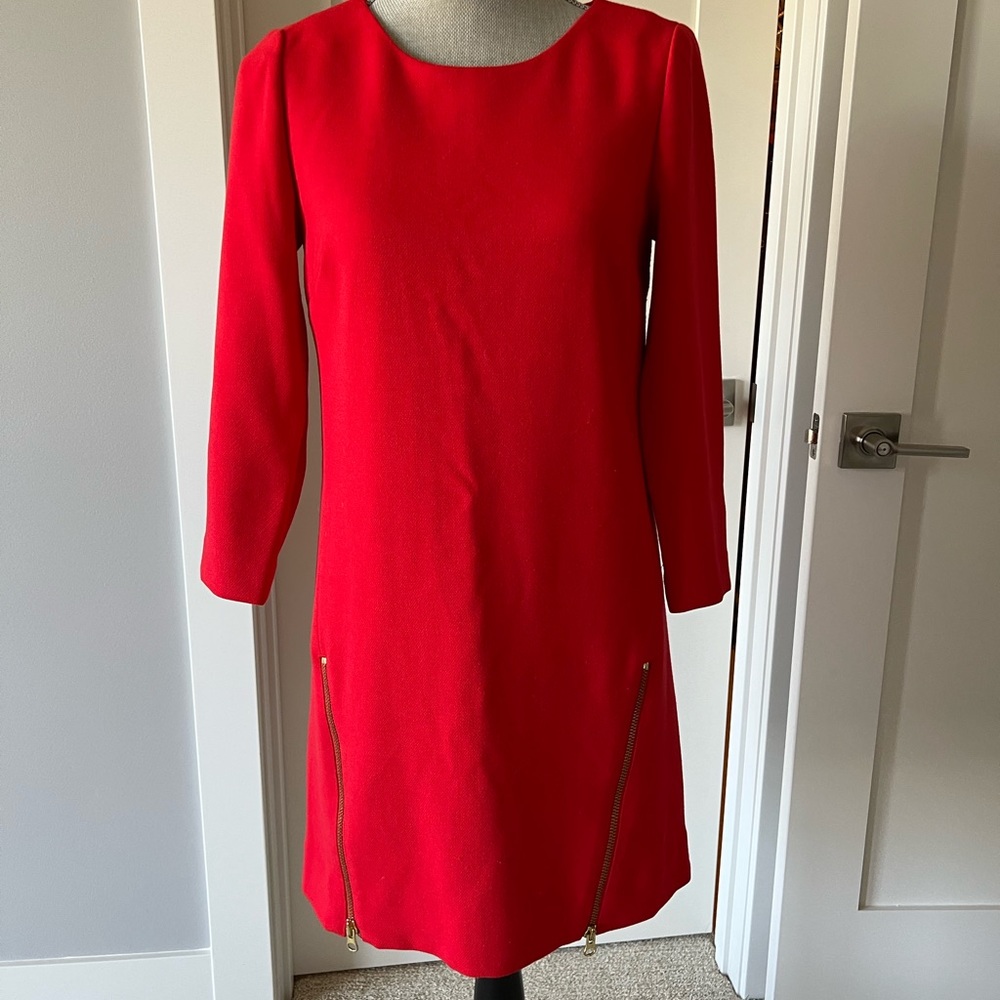 Jcrew red long sleeve dress with zipper size 2 new without tags
